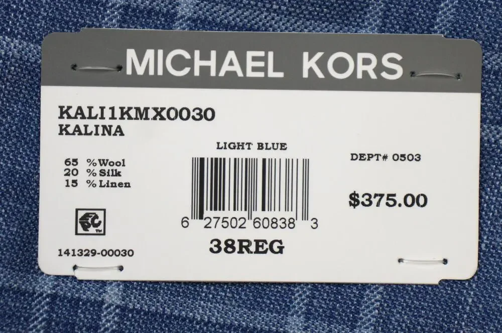 Michael Kors Blazer Mens 38 R Light Blue Plaid Wool Silk Classic Fit Sport Coat